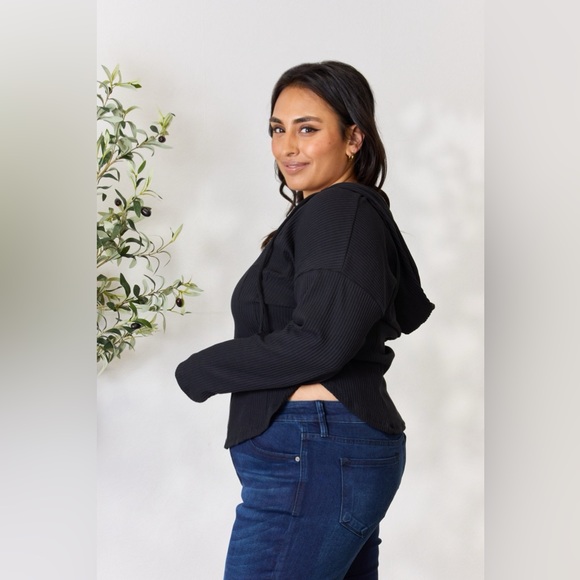 Culture Code Full Size Ribbed Zip Up Drawstring Hooded Jacket - Picture 7 of 12